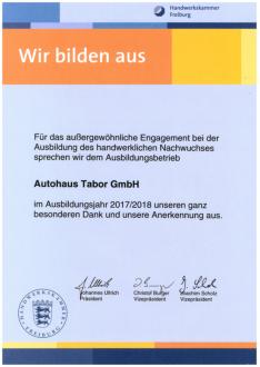 Dank und Anerkennung Handwerkskammer Freiburg