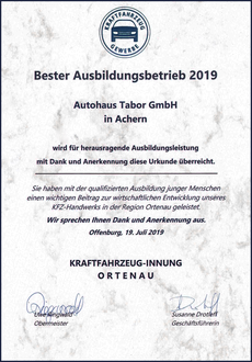 Auszeichnung bester Ausbildungsbetrieb 2019 Auszeichnung bester Ausbildungsbetrieb 2019